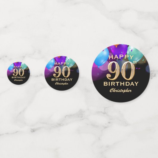 90e verjaardag Confetti voor zwarte en gouden fees (Achterkanten)