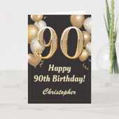 90e verjaardag Confetti zwarte en gouden ballonnen Kaart (Voorkant)