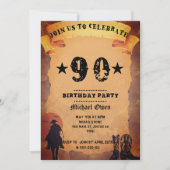 90e verjaardag cowboy oud papier paardrijden parti kaart (Voorkant)