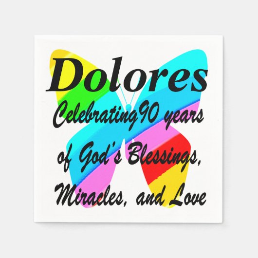 90E VERJAARDAG CUSTOM KLEURRIJKE VLINDERNAPKINS SERVET (Voorkant)