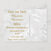 90e verjaardag Damask en Faux Bow Bewaar de datum Aankondigingskaart (Achterkant)