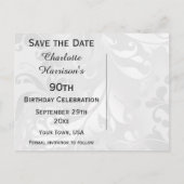 90e verjaardag Damask en Faux Bow Bewaar de datum Aankondigingskaart (Achterkant)