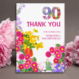 90e verjaardag Dank Bloemrijke Elegantie Bedankkaart