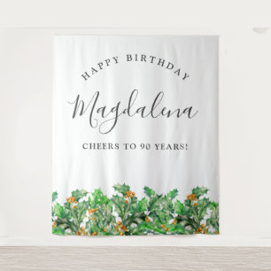 90e verjaardag december Geboorte Bloem Achtergrond Wandkleed