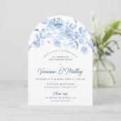 90e verjaardag Dinner Party Blue Floral Arch Kaart (Staand voorkant)