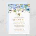 90e verjaardag Elegant Blue Gold Floral Kaart<br><div class="desc">Nog meer bloederige verjaardagsuitnodigingen in de Little Bayleigh store!</div>