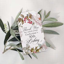 90e verjaardag Elegant December Bloemen Dank u Cadeaulabel