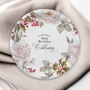 90e verjaardag Elegant December Bloemen Papieren Bordje