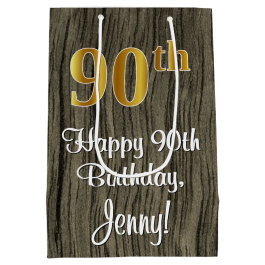 90e verjaardag: Elegant Faux Gold Kijk #, Faux Woo Medium Cadeauzakje (Achterkant)