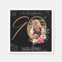 90e verjaardag Elegant Floral Black Gold Custom