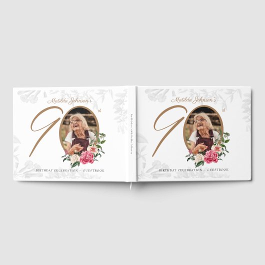 90e verjaardag Elegant Floral botanische foto Gastenboek (Volledig)