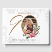 90e verjaardag Elegant Floral botanische foto Gastenboek (Voorkant)