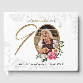 90e verjaardag Elegant Floral botanische foto Gastenboek