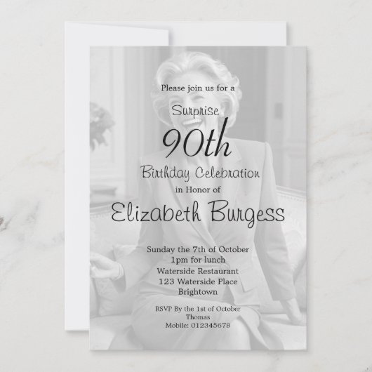 90e verjaardag Elegant Foto Monogram Birthday Kaart (Voorkant)