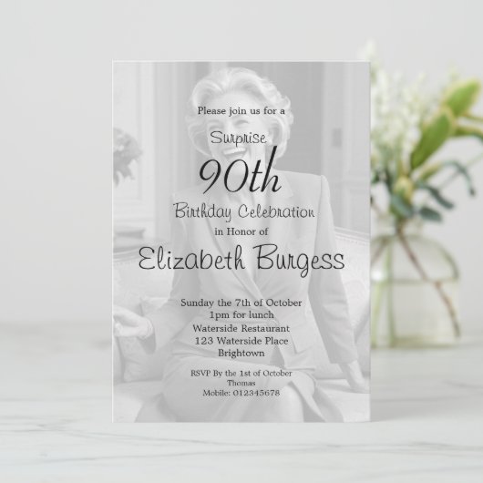 90e verjaardag Elegant Foto Monogram Birthday Kaart (Staand voorkant)