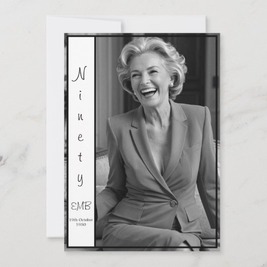 90e verjaardag Elegant Foto Monogram Birthday Kaart (Achterkant)