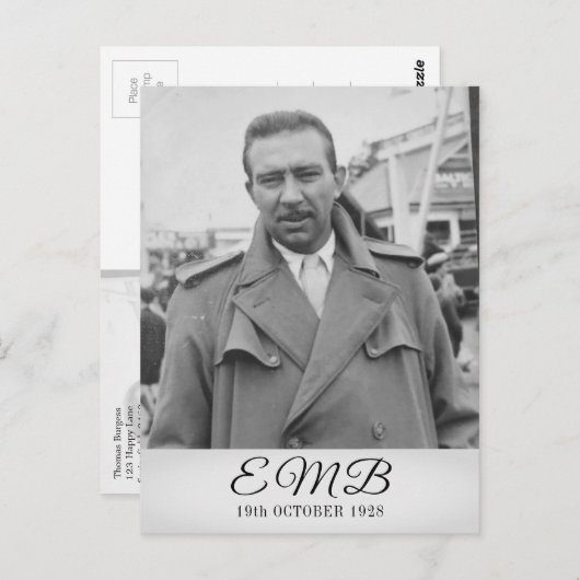 90e verjaardag Elegant Foto Monogram Mannelijke ve Briefkaart (Voorkant / Achterkant)