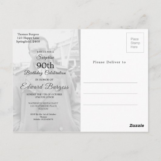 90e verjaardag Elegant Foto Monogram Mannelijke ve Briefkaart (Achterkant)