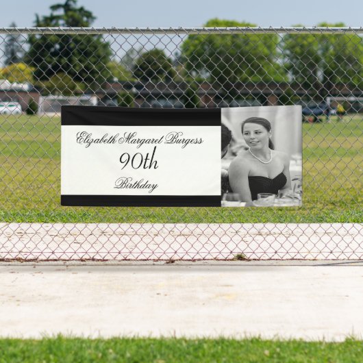 90e verjaardag Elegant foto Personal Black White Spandoek (Insitu)