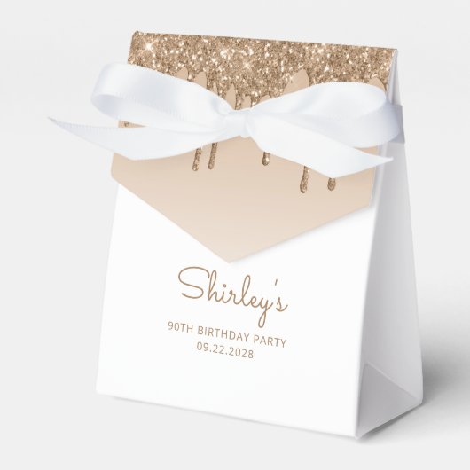 90e verjaardag Elegant Gold Glitter Drip Script Bedankdoosjes (Voorkant Zijde)