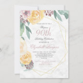 90e verjaardag Elegant Pink Marble Floral Chic Kaart (Voorkant)