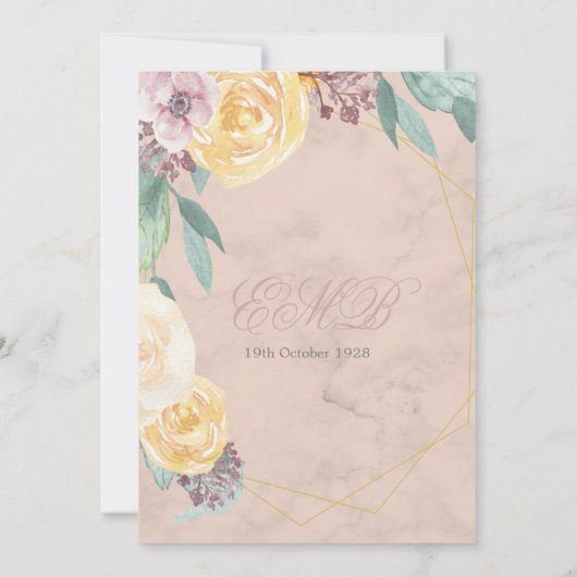 90e verjaardag Elegant Pink Marble Floral Chic Kaart (Achterkant)