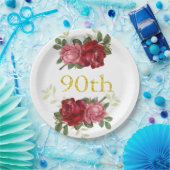 90e verjaardag, Elegant, Rode  Rozen, Aangepast Papieren Bordje (Feest)