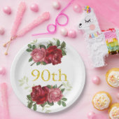 90e verjaardag, Elegant, Rode  Rozen, Aangepast Papieren Bordje (Feest)