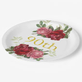 90e verjaardag, Elegant, Rode  Rozen, Aangepast Papieren Bordje (Gekanteld)