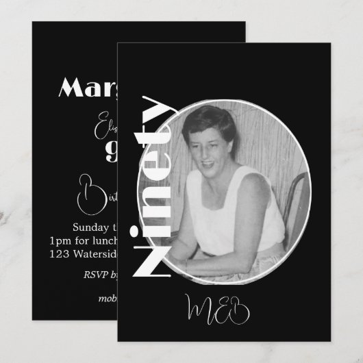 90e verjaardag Elegante foto uitnodiging (Voorkant / Achterkant)