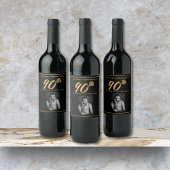 90e verjaardag Elegante foto Zwart Goud Wijnlabel Wijn Etiket