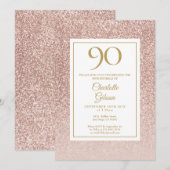 90e verjaardag Elegante roze gouden glitters Kaart (Voorkant / Achterkant)