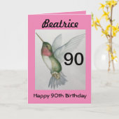 90e verjaardag Elegante Roze Kolibrie Waterverf Kaart (Gele Bloem)