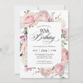 90e verjaardag Elegante roze rozen kalligrafie Kaart (Voorkant)