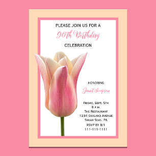 90e Verjaardag Elegante Tulp Bloemenfeestje Kaart