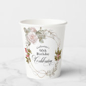 90e verjaardag Elegante vrouwelijke bloem december Papieren Bekers (Achterkant)