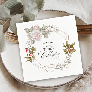 90e verjaardag Elegante vrouwelijke bloem december Servet