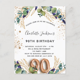 90e verjaardag eucalyptus greenery glitter elegant uitnodiging briefkaart