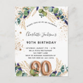90e verjaardag eucalyptus greenery glitter elegant uitnodiging briefkaart (Voorkant)