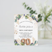 90e verjaardag eucalyptus greenery glitter elegant uitnodiging briefkaart (Staand voorkant)