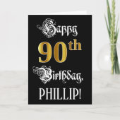 90e verjaardag — Fancy script; Faux Gold Kijk; naa Kaart (Voorkant)