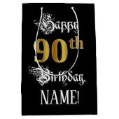 90e verjaardag ~ Fancy script; Faux Gold look; naa Medium Cadeauzakje (Voorkant)