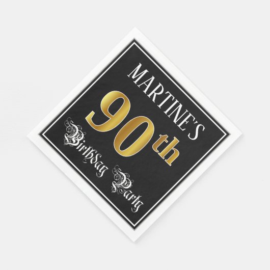 90e verjaardag — Fancy script, Faux Gold look Servet (Hoek)