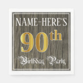 90e verjaardag — Faux Gold & Faux Wood Servet (Voorkant)