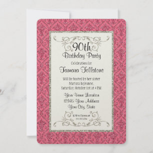 90e verjaardag Faux Gold Glitter Damask Pattern Kaart