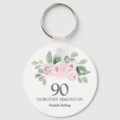 90e verjaardag Favor Pink Rose Eucalyptus Sleutelhanger (Voorkant)