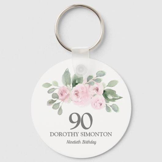 90e verjaardag Favor Pink Rose Eucalyptus Sleutelhanger (Achterkant)