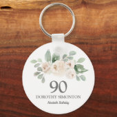 90e verjaardag Favor White Rose Eucalyptus Sleutelhanger (Voorkant)