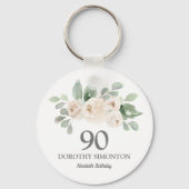 90e verjaardag Favor White Rose Eucalyptus Sleutelhanger (Achterkant)