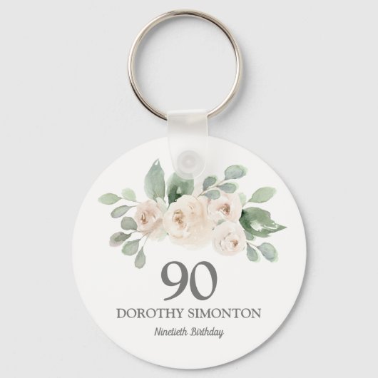 90e verjaardag Favor White Rose Eucalyptus Sleutelhanger (Achterkant)